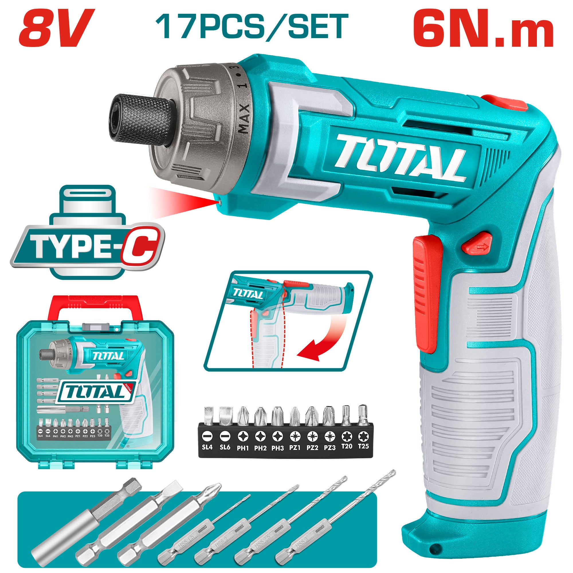 Akumulatorski izvijač 8V/6Nm/Type-C/2pos /INDUSTRIAL (TSDLI08025) TOTAL