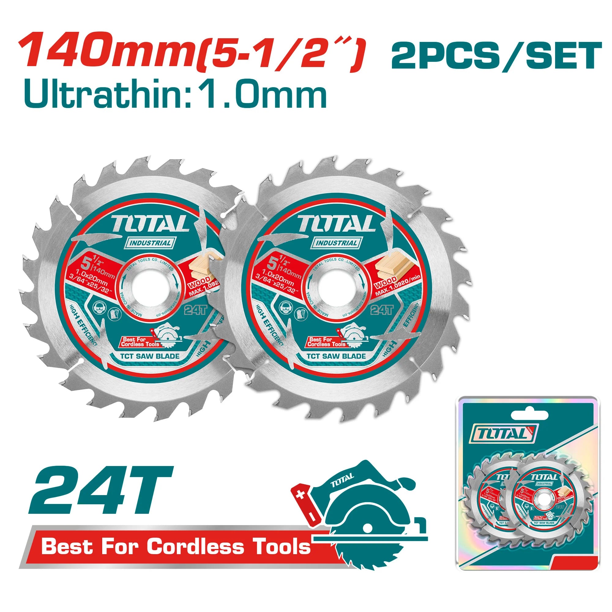 Set ultra tankih listov za žago TCT, 140mm /2kos/ INDUSTRIAL (TAC2331403) TOTAL