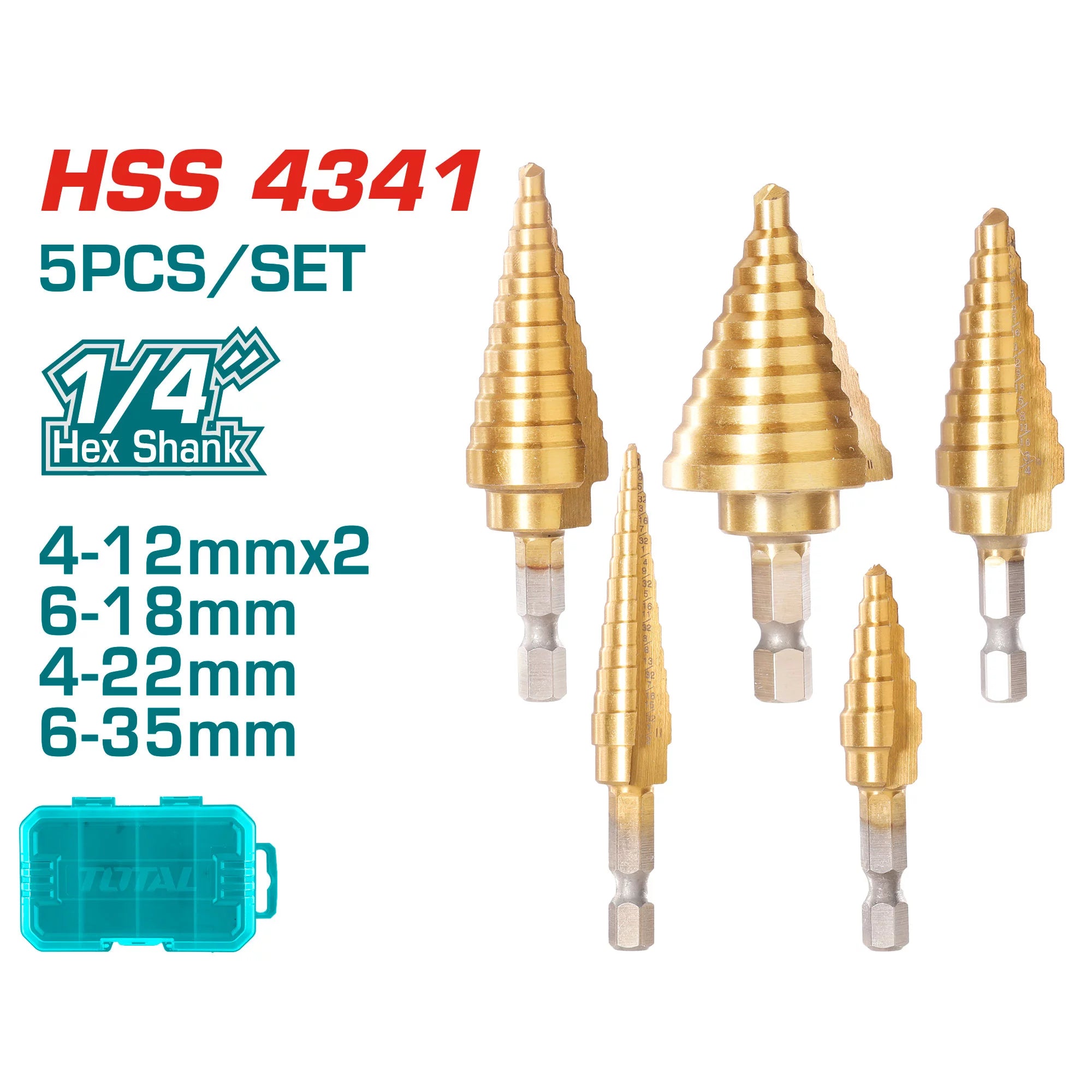 5-delni set stopenjskih svedrov HSS 4341 INDUSTRIAL (TACSD2051) TOTAL