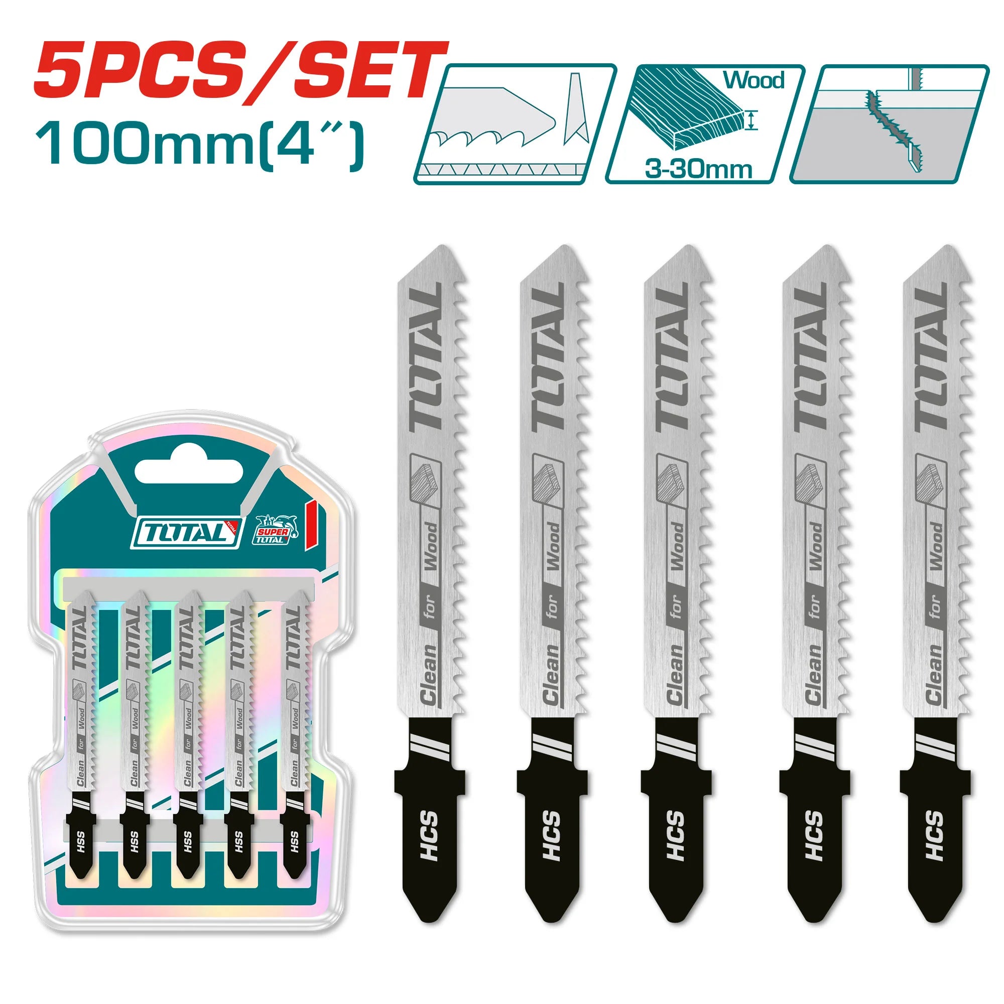 5-delni set listov za vbodno žago za les 100 mm (TAC51101B) TOTAL