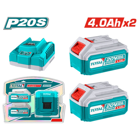 Komplet 2 kos. Litij-ionska baterija 4,0 Ah in polnilec, 20V/P20S, INDUSTRIAL (TFBCPK1424E) TOTAL