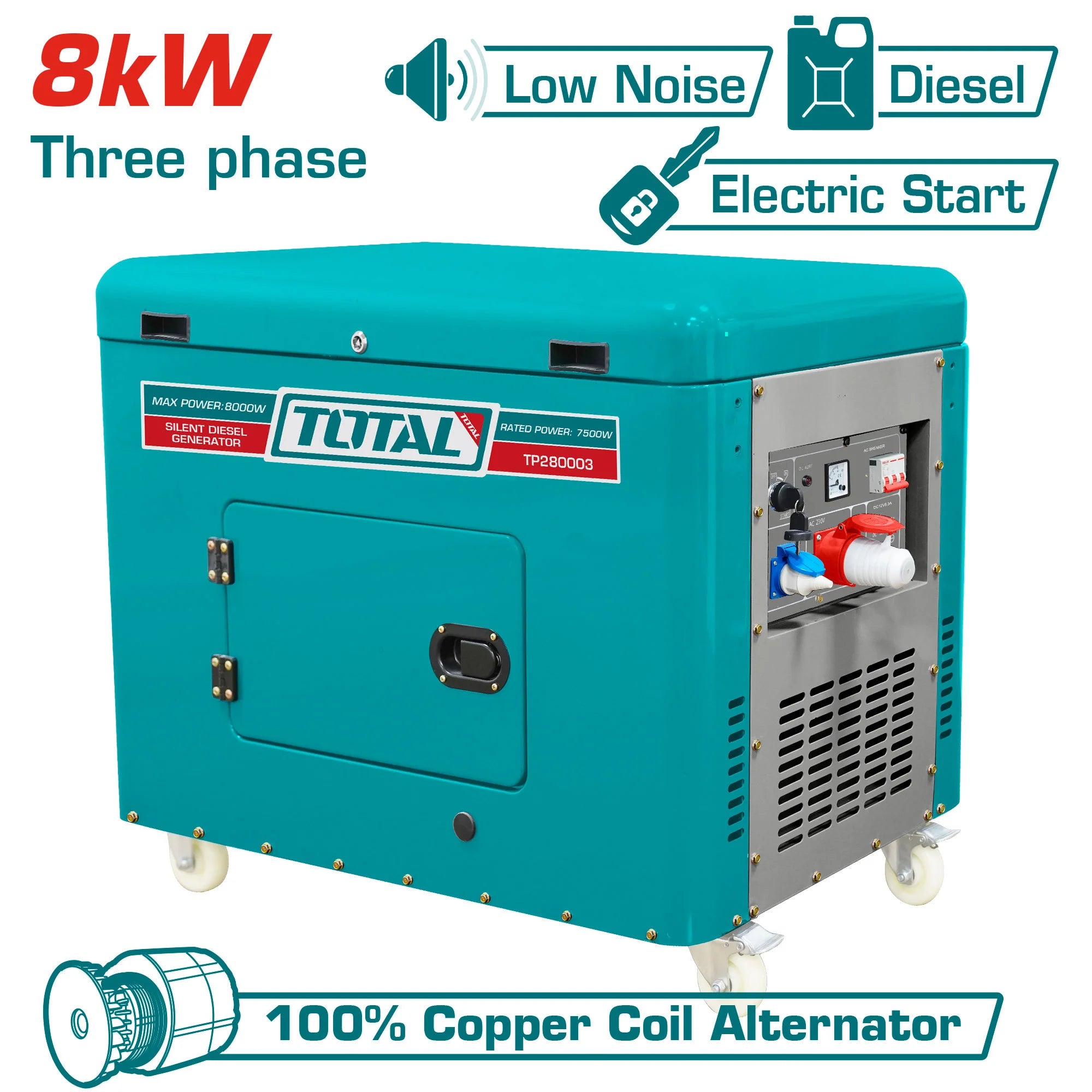 Tihi dizelski generator 8kW, 25L/9KM/9ur/3000rpm (TP280003) TOTAL