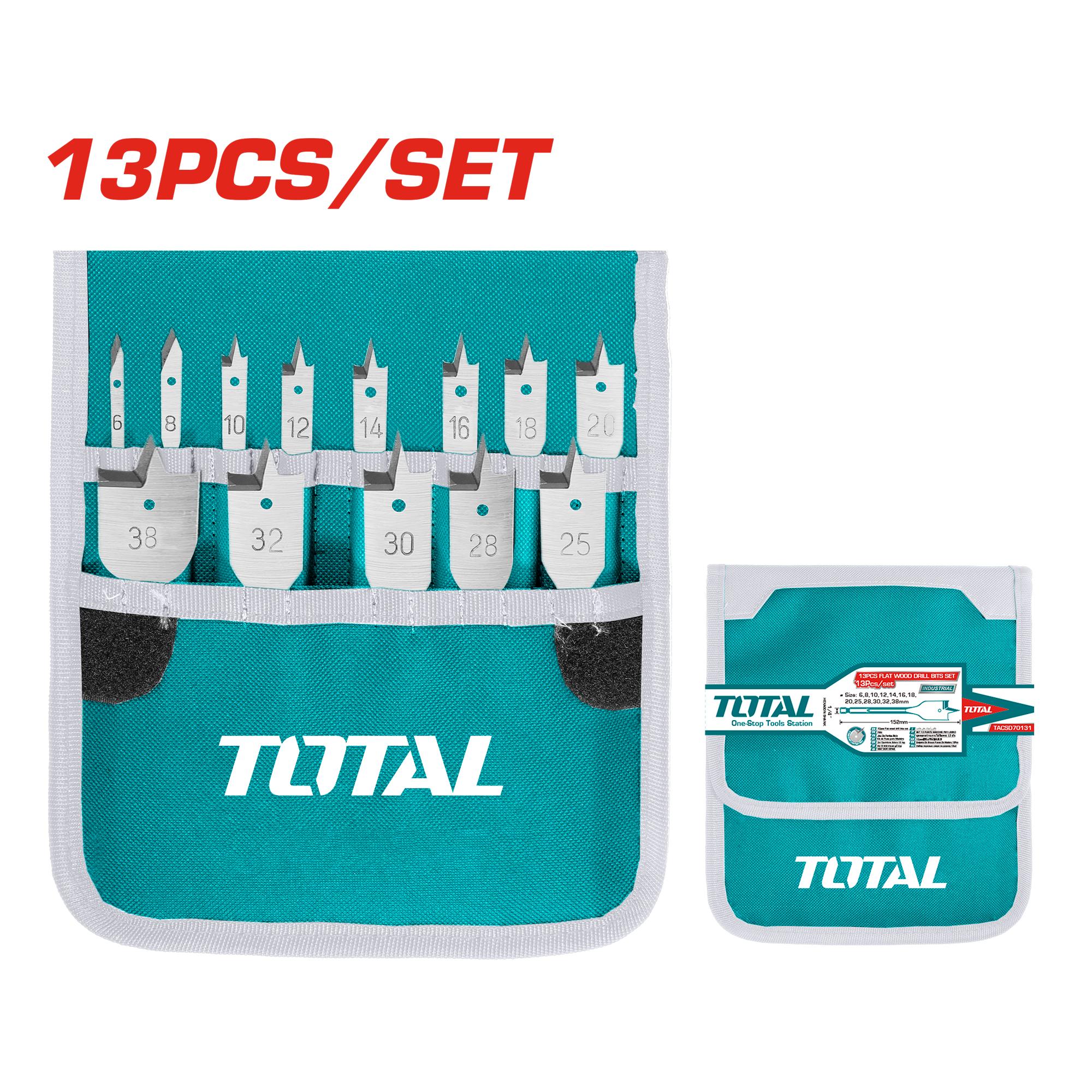 13-delni set ploščatih svedrov za les 1/4″ / 152 mm / INDUSTRIAL (TACSD70131) TOTAL