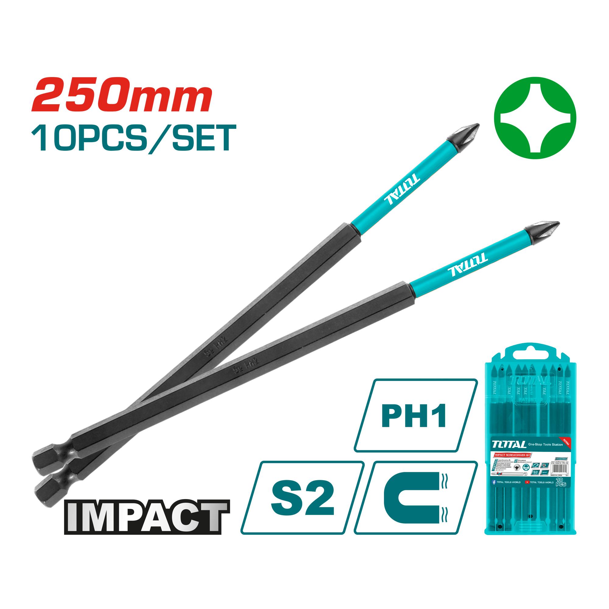 10-delni set udarnih nastavkov za izvijač 250mm / INDUSTRIAL (TACIM16PH1103) TOTAL
