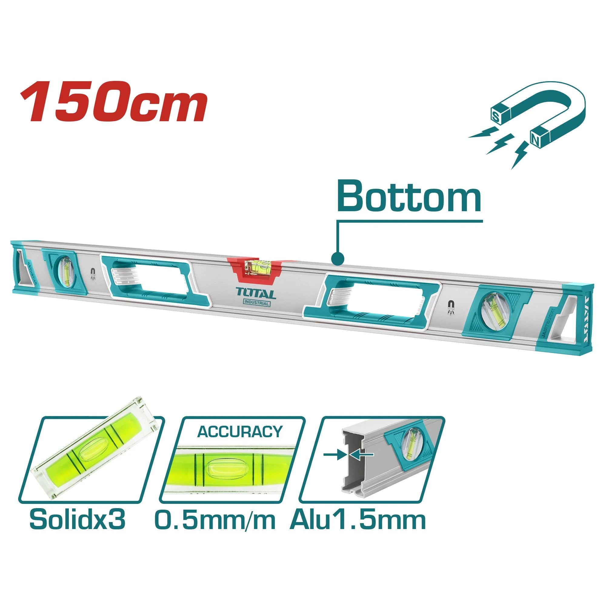 Vodna tehtnica150cm z močnimi magneti / INDUSTRIAL (TMT215086M) TOTAL