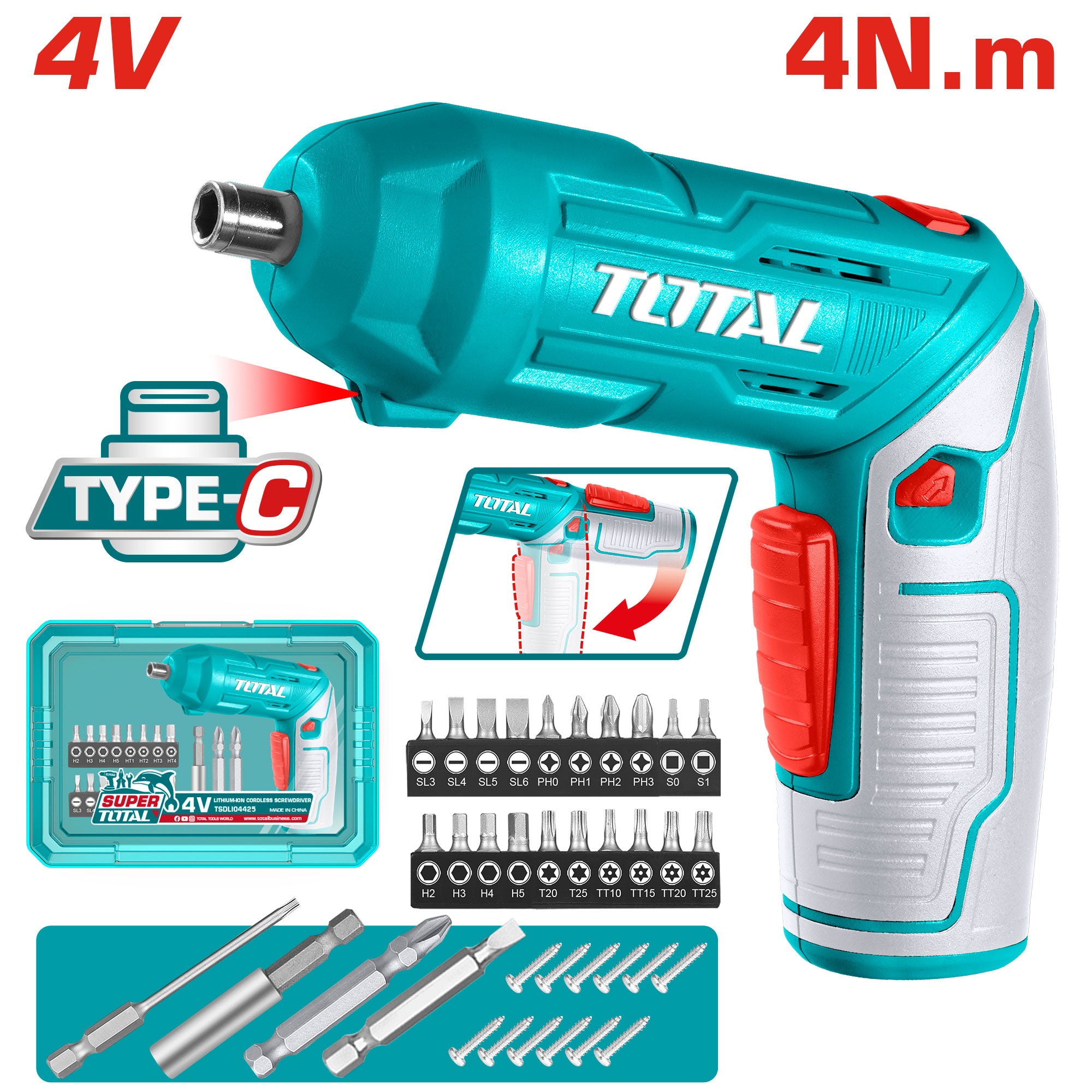 Akumulatorski izvijač 4V/1,5Ah/4Nm/Type-C/2pos (TSDLI04425) TOTAL