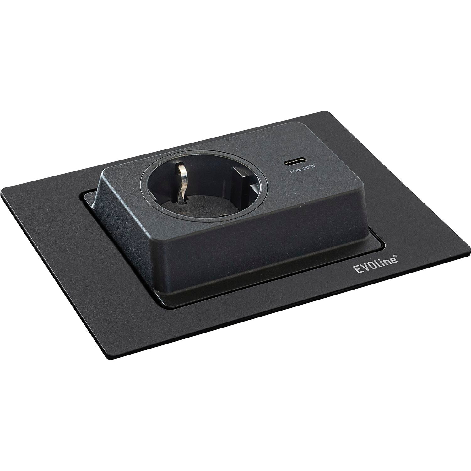 Vgradna vtičnica EVOLINE BackFlip  1 x Schuko vtičnici 1xUSB-C Črna barva