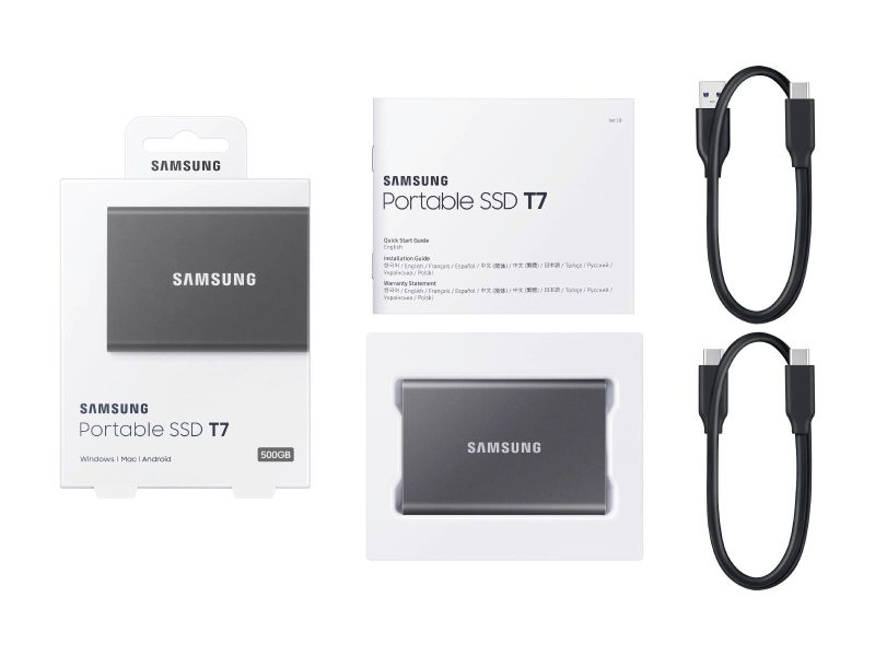 Zunanji SSD 1TB Type-C USB 3.2 Gen2 V-NAND UASP, Samsung T7, siv (MU-PC1T0T/WW)