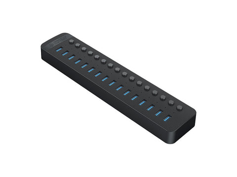 USB hub s 16 vhodi, USB 3.0, s stikali, zunanje napajanje, črn, ORICO CT2U3-16AB