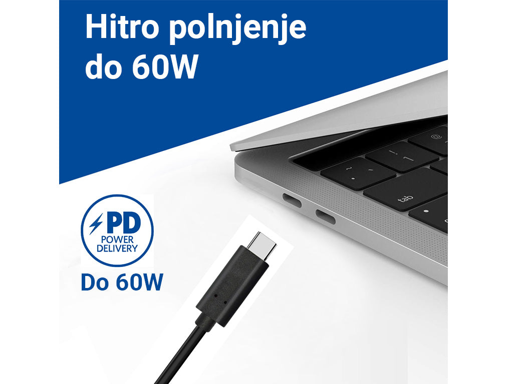 Kabel USB-C v USB-C, USB 3.2 Gen1, 10Gbps, 60W, 4K @ 60Hz, 1m, črn, Ewent