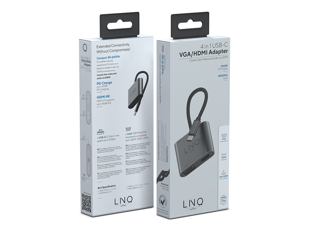 Priključna postaja LINQ 4 in 1, USB-C, HDMI 4K 60Hz, VGA 1080p 60Hz, USB-C PD 100W, USB 3.2, LQ48001