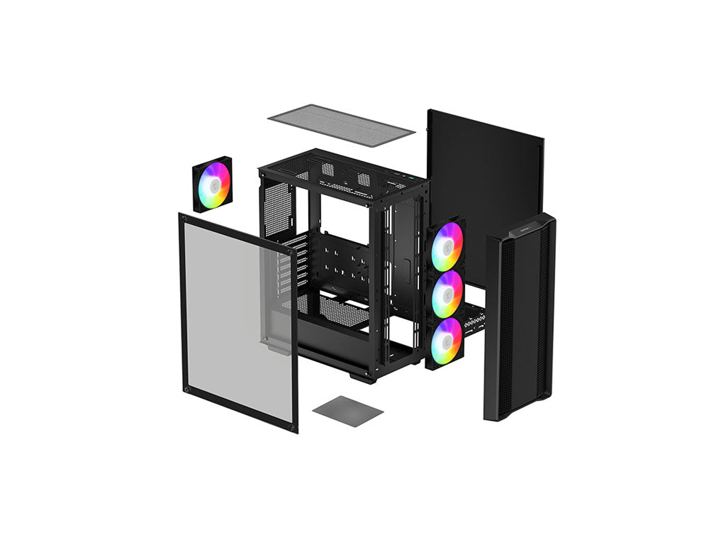 Računalniško ohišje DeepCool CC560 ARGB V2, ATX, RGB, kaljeno steklo, črno