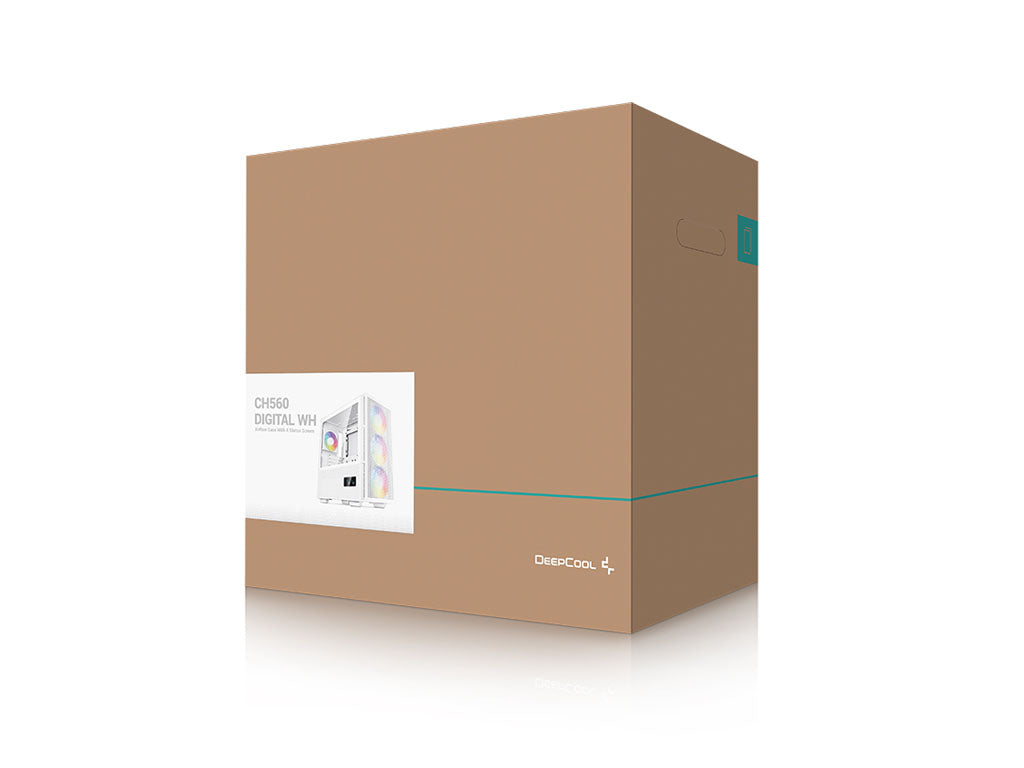 Računalniško ohišje DeepCool CH560 Digital WH, E-ATX, ARGB, LCD, kaljeno steklo, belo