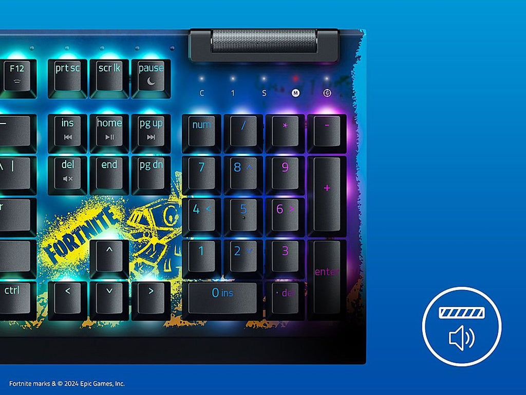 Tipkovnica Razer BlackWidow V4 X, rumena stikala, Fortnite Edition, US