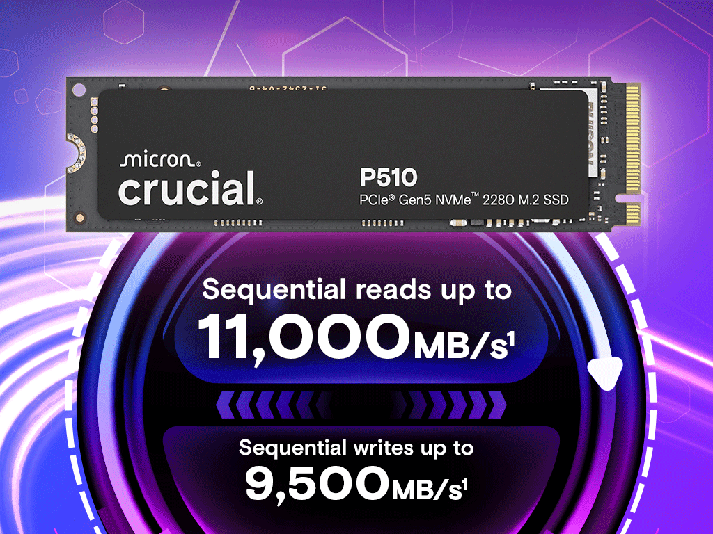 SSD 1TB M.2 80mm PCI-e 5.0 x4 NVMe, CRUCIAL P510 (CT1000P510SSD8)