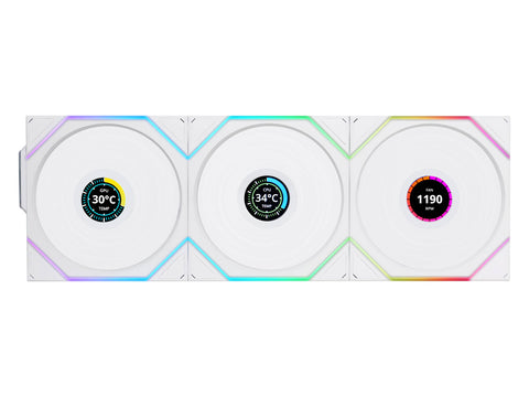 Ventilator za ohišje Lian Li UNI FAN TL Wireless LCD 120 Reverse Blade ARGB PWM 120mm, 3 Pack + Kontroler, bel