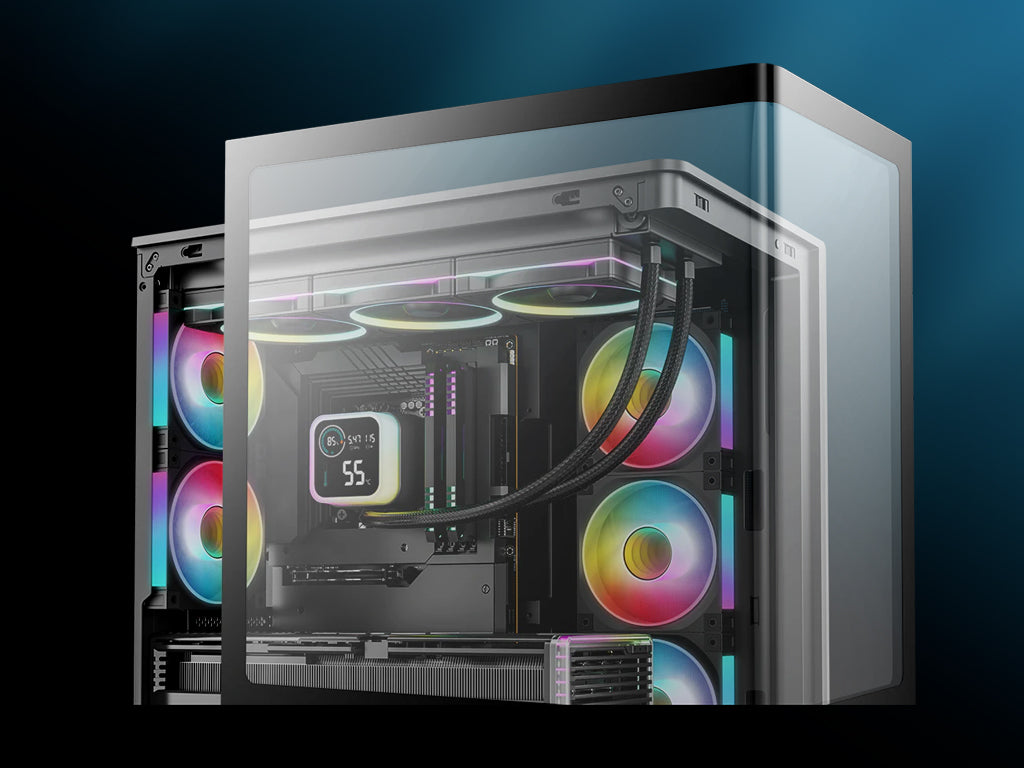Računalniško ohišje DeepCool CG590U 5F, ATX, Midi-Tower, ARGB, ukrivljeno kaljeno steklo, črno