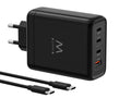 Stenski polnilec Ewent EW1337, GaN, 140W, 3x USB-C, 1x USB-A, QC 5.0, črn