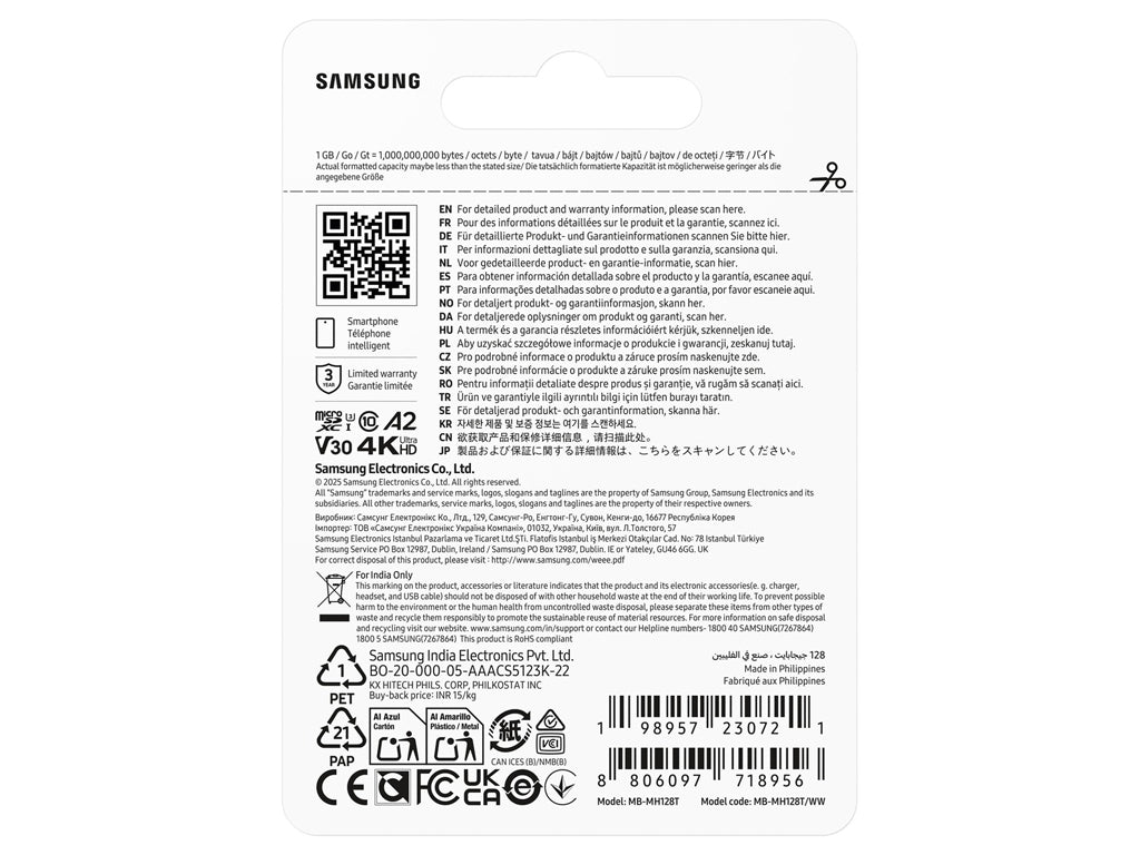 Spominska kartica Samsung T9, micro SDXC, 128GB, U3, V30, A2, UHS-I, 200 MB/s