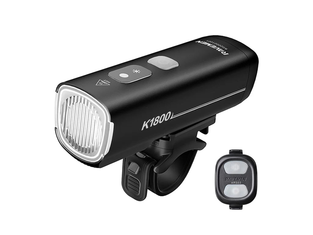 Sprednja kolesarska luč RAVEMEN K1800, 1800 lm, 5000 mAh, Aluminij, IPX7