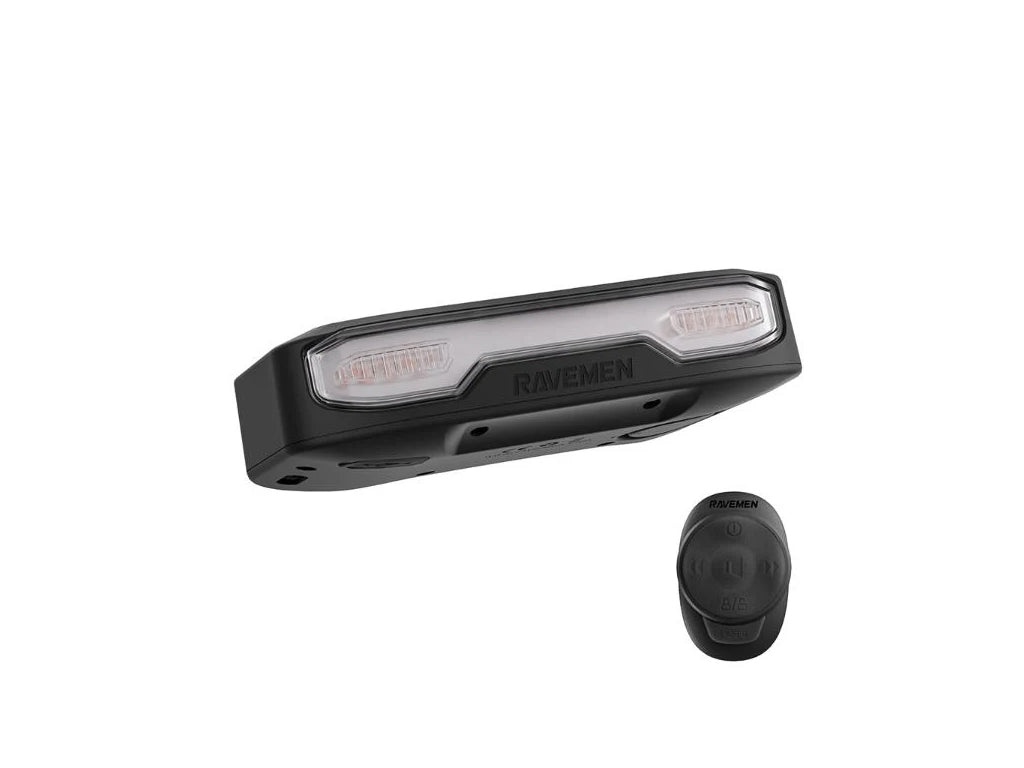 Zadnja kolesarska luč RAVEMEN NT101, 160 lm, 2200 mAh, alarm, smerniki, hupa, daljinec, IPX4