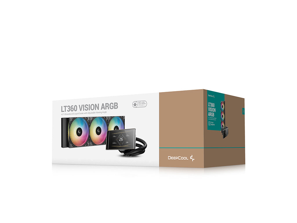 Komplet za tekočinsko hlajenje AIO Liquid Cooler DeepCool LT360 VISION, 360mm, LCD, ARGB, črn