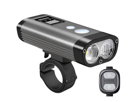 Sprednja kolesarska luč RAVEMEN PR2000, 2000 lm, 6000 mAh, aluminij, IPX8