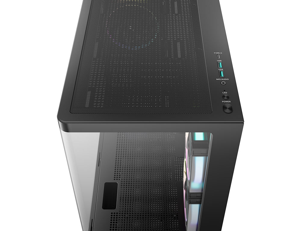 Računalniško ohišje DeepCool CG380U 3F, micro-ATX, ARGB, ukrivljeno kaljeno steklo, črno