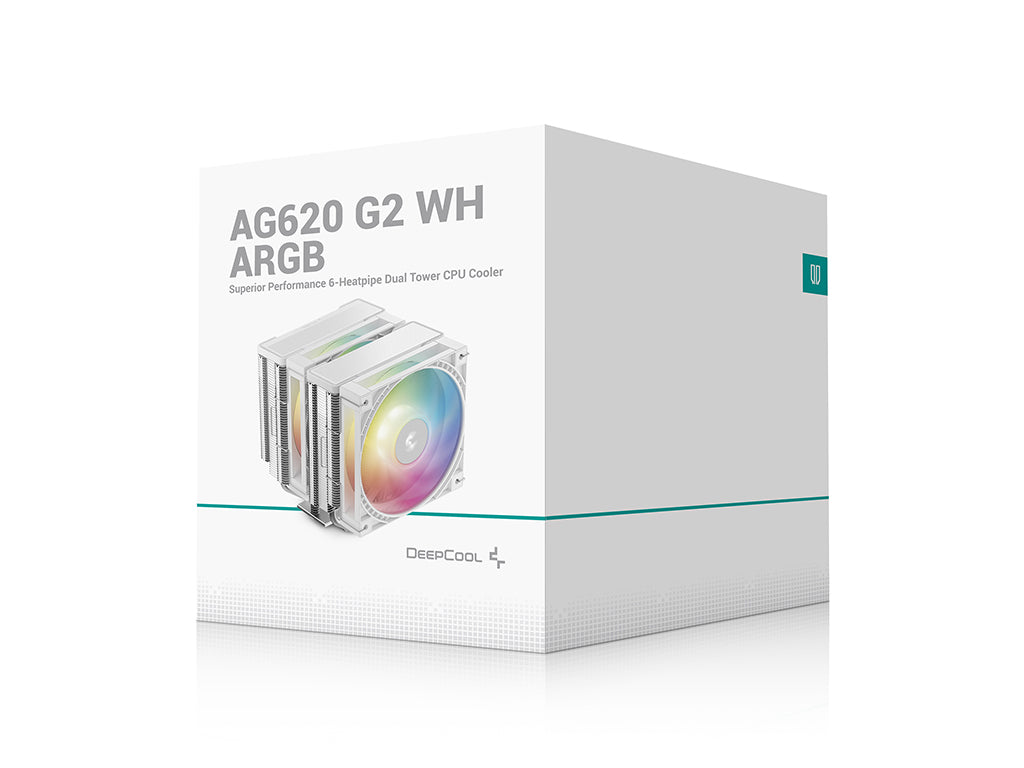 Hladilnik za procesor DeepCool AG620 G2 WH ARGB, 2x 120mm, bel