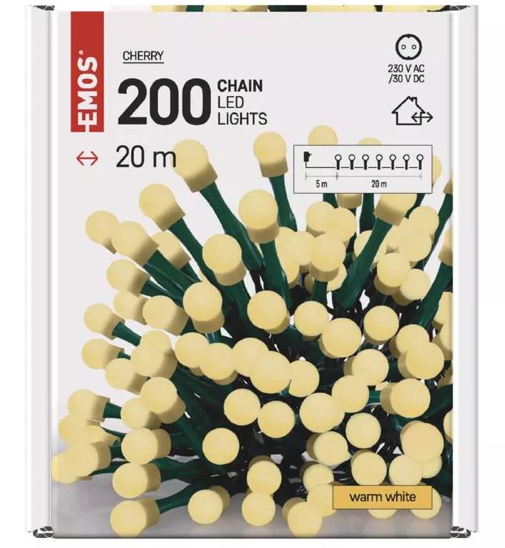 Lučke - 200 LED razsvetljava - češnje, 20m, zunanja, topla bela