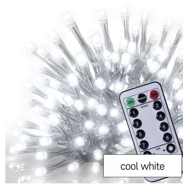 LED božične ledene sveče, 5 m, zun. in not., hladna bela, upravljalnik, programi, časovnik