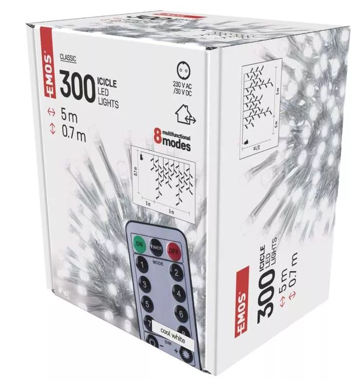 LED božične ledene sveče, 5 m, zun. in not., hladna bela, upravljalnik, programi, časovnik