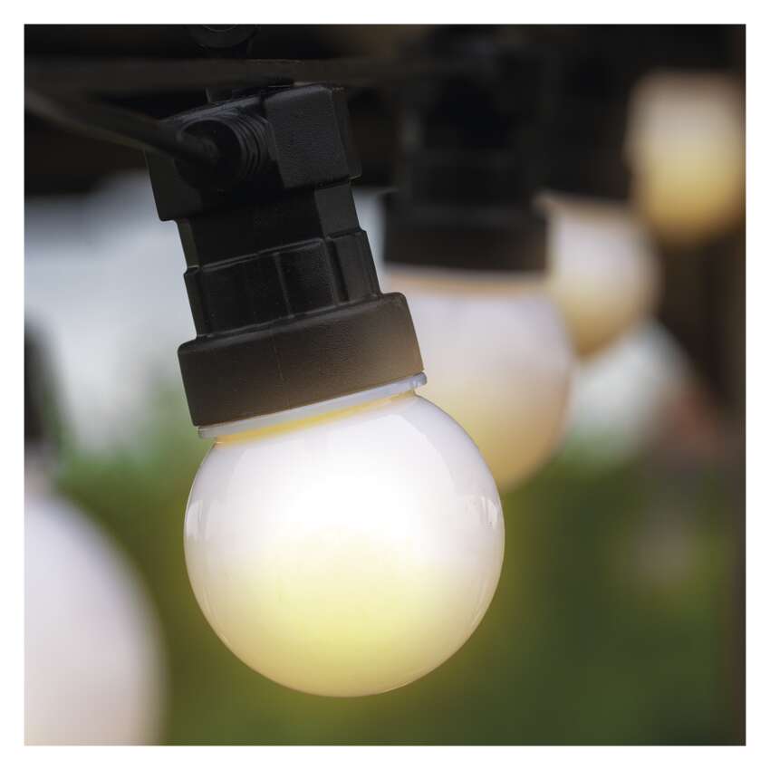 LED svetlobna veriga – 10x party lučke mlečne, 5 m, zunanja in notranja, topla bela