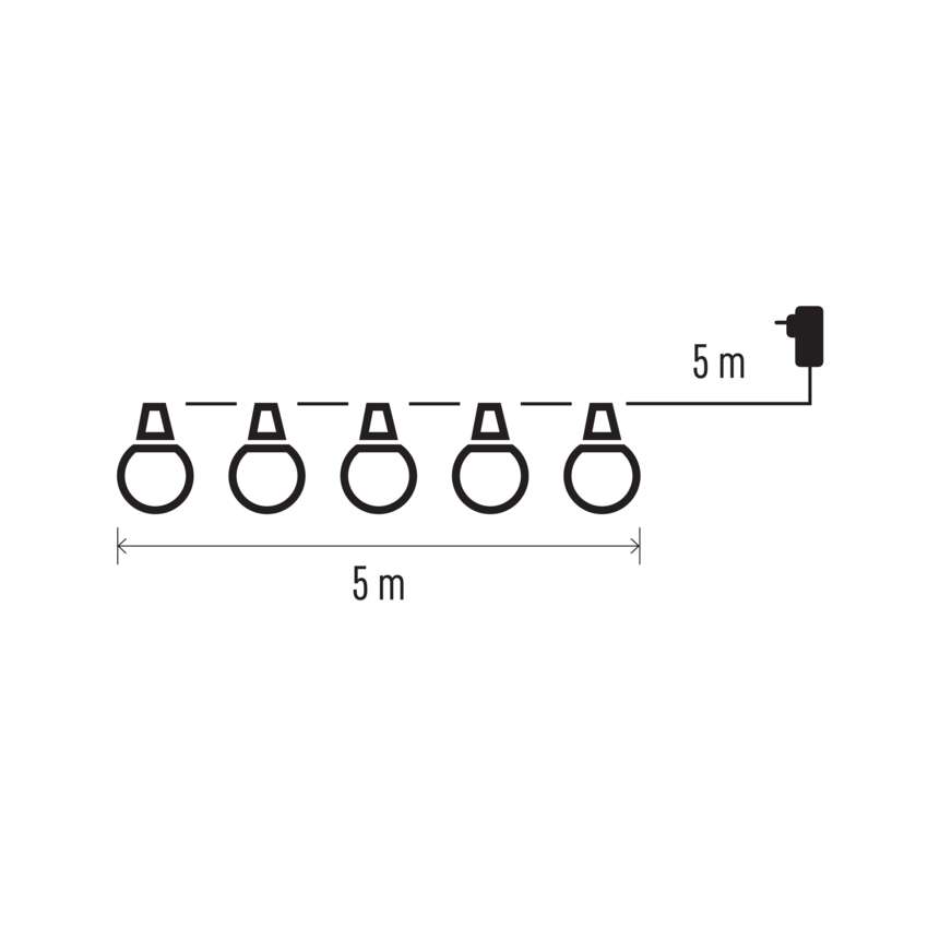 LED svetlobna veriga – 10x party lučke mlečne, 5 m, zunanja in notranja, topla bela