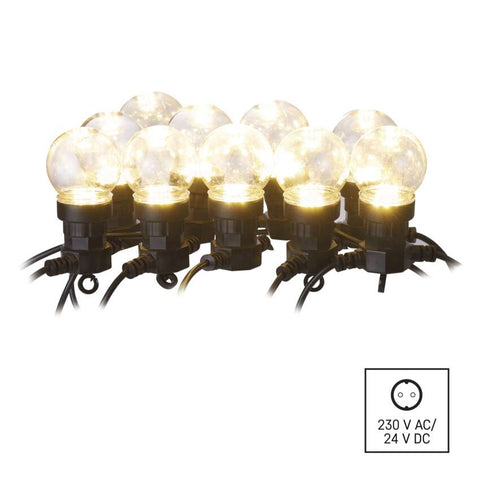 LED svetlobna veriga – 10x party lučke prozorne, 5 m, zunanja in notranja, topla bela