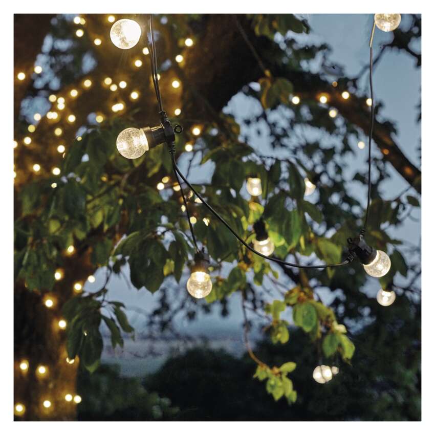 LED svetlobna veriga – 10x party lučke prozorne, 5 m, zunanja in notranja, topla bela