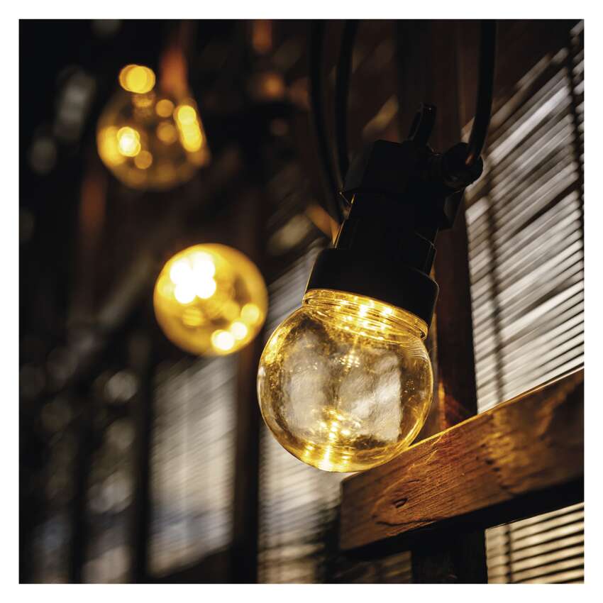 LED svetlobna veriga – 10x party lučke prozorne, 5 m, zunanja in notranja, topla bela
