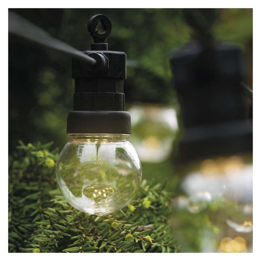 LED svetlobna veriga – 10x party lučke prozorne, 5 m, zunanja in notranja, topla bela