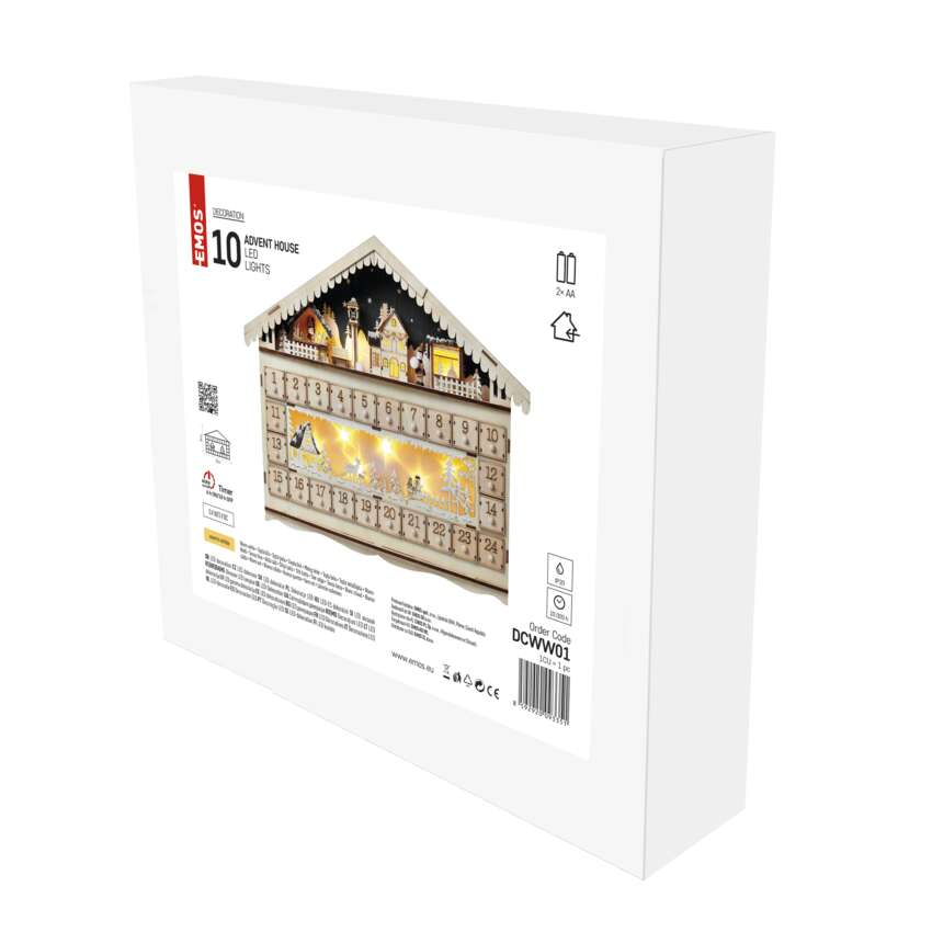 LED lesen adventni koledar, 40x50 cm, 2x AA, notranji, topla bela, časovnik