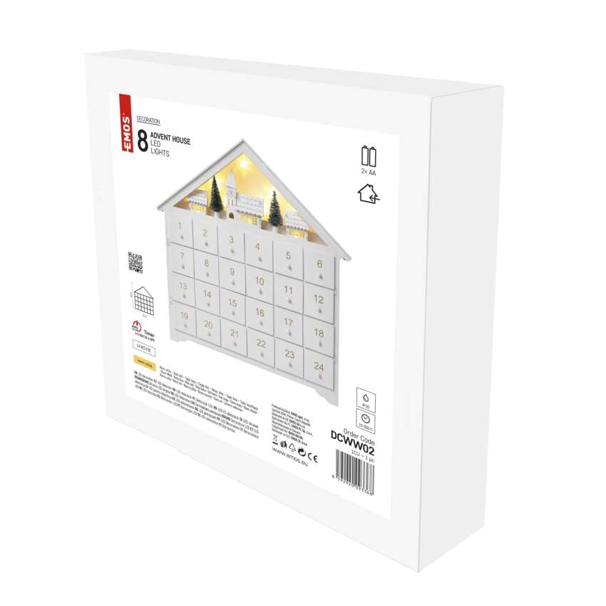 LED lesen adventni koledar, 35x33 cm, 2x AA, notranji, topla bela, časovnik