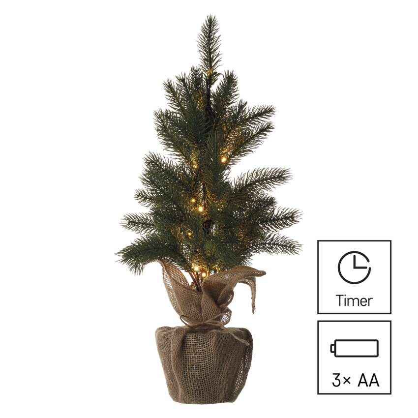 LED božična jelka, 52 cm, 3x AA, notranja, topla bela, časovnik