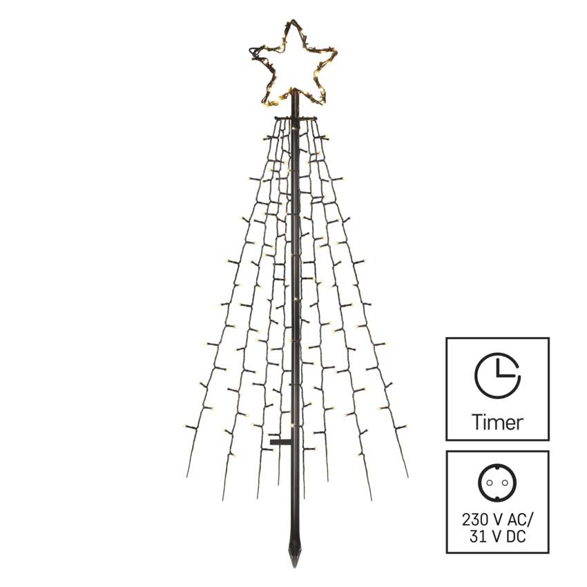LED božična jelka kovinska, 180 cm, zunanja in notranja, topla bela, časovnik