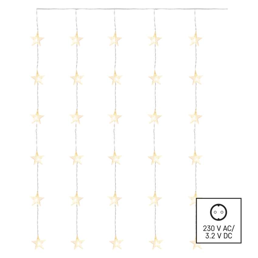 LED božični zastor – zvezde, 120x90 cm, notranji, topla bela, časovnik