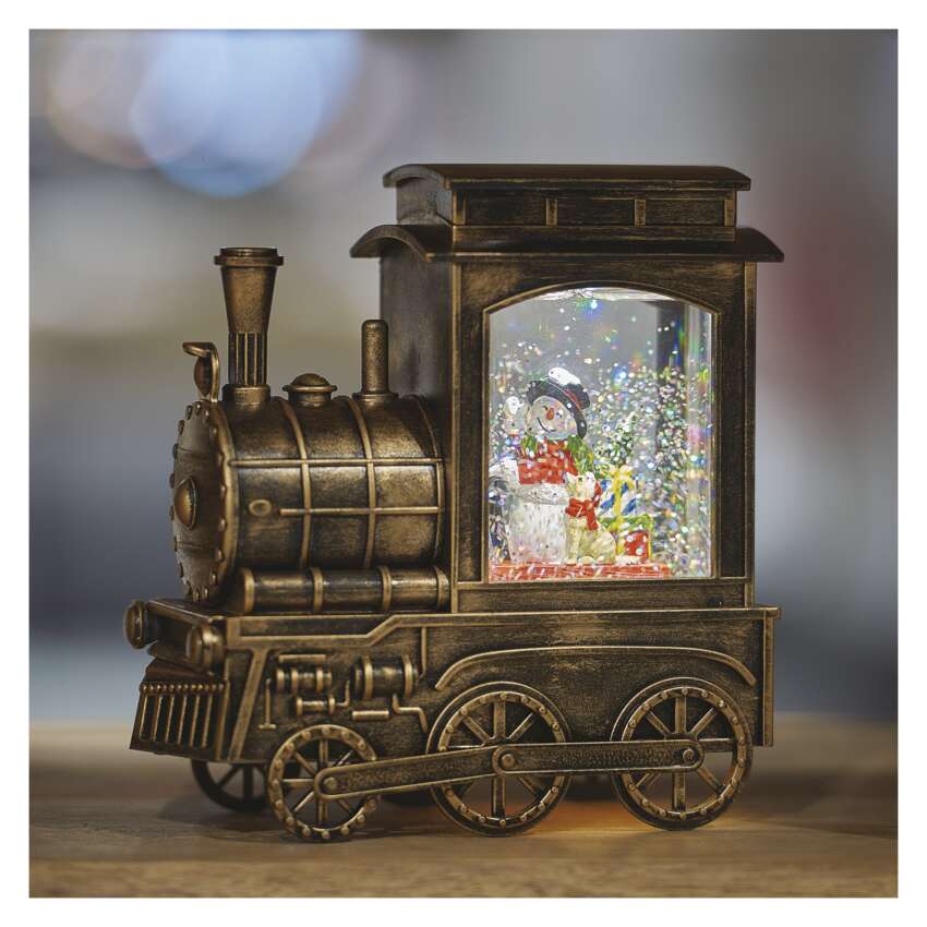 LED božična lokomotiva 17x16 cm, 3x AA,  notranja, topla bela, časovnik