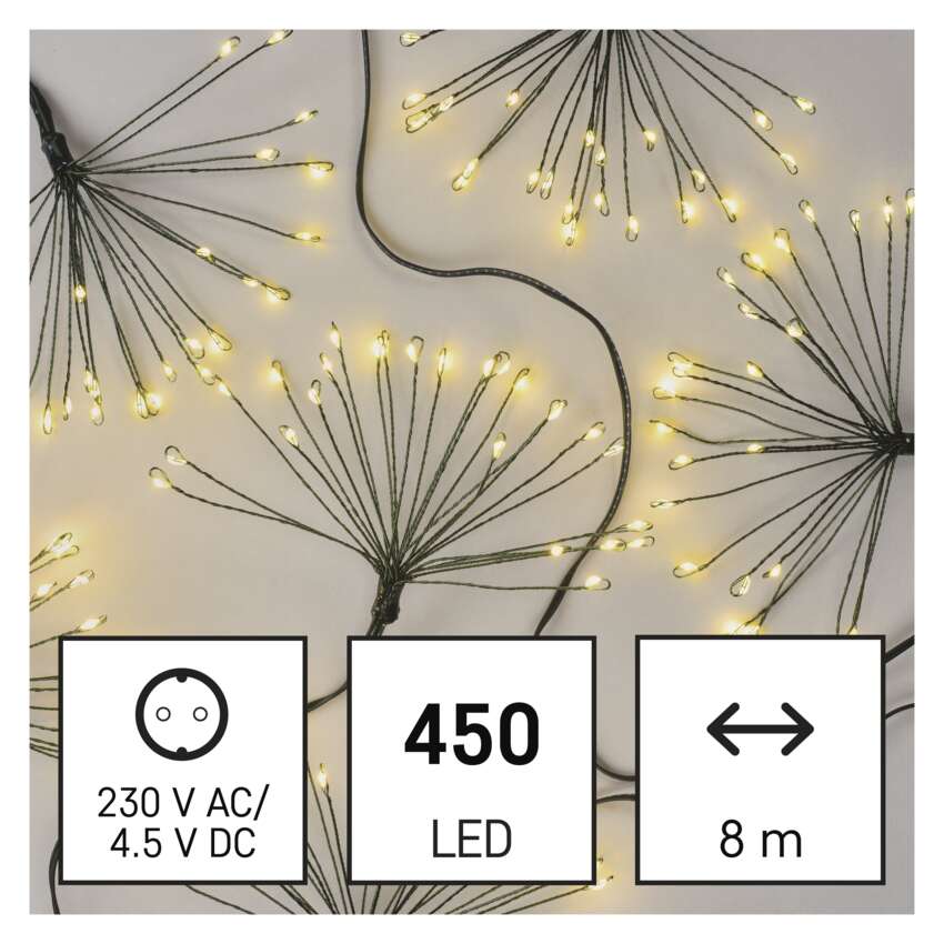 LED svetlobna veriga – svetleče cvetlice, nano, 8 m, notranja, topla bela, časovnik