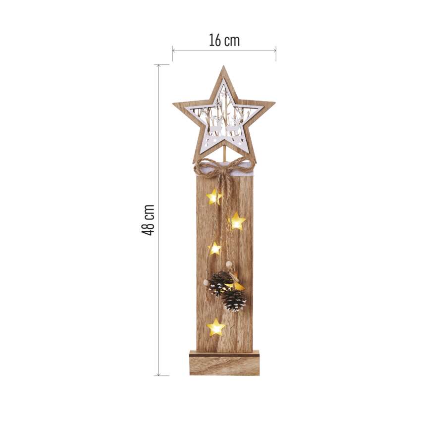 LED lesena dekoracija – zvezde, 48 cm, 2x AA, notranja, topla bela, časovnik