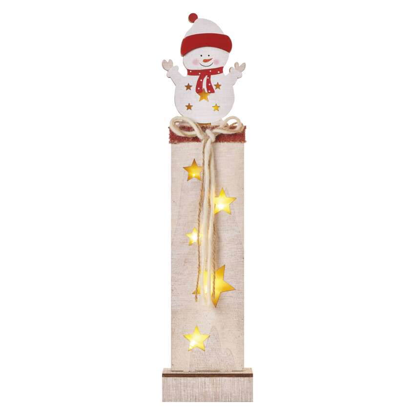 LED lesena dekoracija – snežak, 46 cm, 2x AA, notranja, topla bela, časovnik