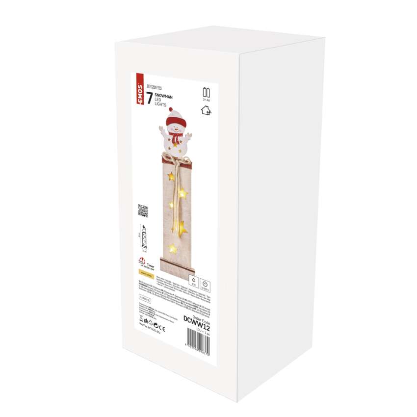 LED lesena dekoracija – snežak, 46 cm, 2x AA, notranja, topla bela, časovnik