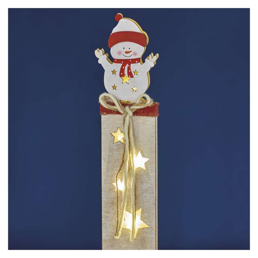 LED lesena dekoracija – snežak, 46 cm, 2x AA, notranja, topla bela, časovnik