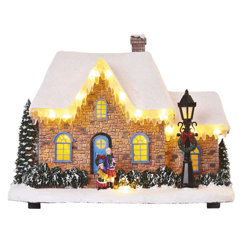 LED božična hiška, 20,5 cm, 3x AA, notranja, topla bela